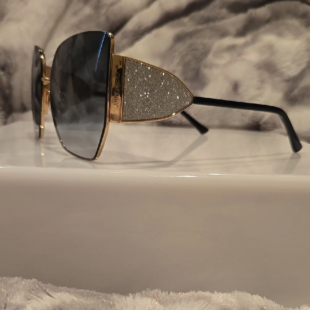 Jimmy Choo Black and Gold River Sunglasses Brand New in Case